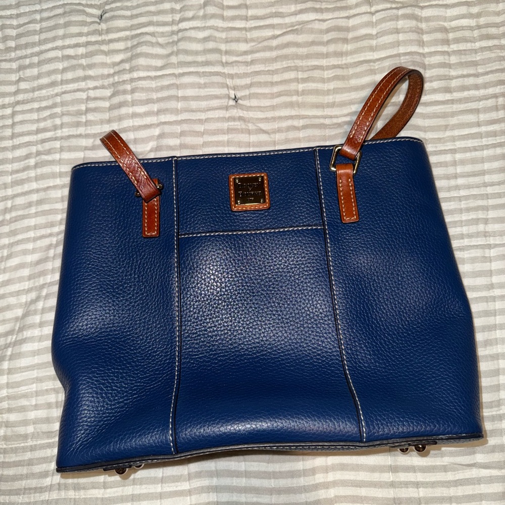 Dooney & Bourke Navy Blue Shoulder Bag with Brown Straps